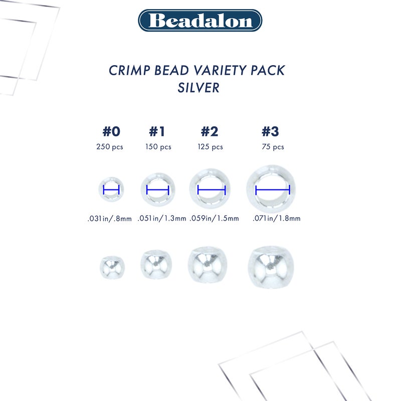 Beadalon Crimp Tube Assorted Sizes Variety Pack Silver Plated - 600 pcs, Size 1, 2, 3, 4, for Jewelry Making & Beading - Image 3